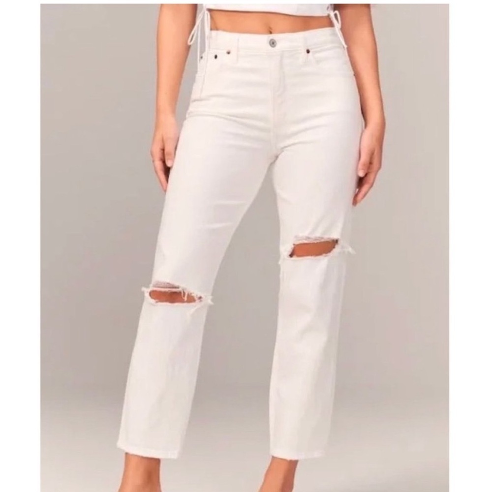 Abercrombie & Fitch white the mom high rise distressed jeans